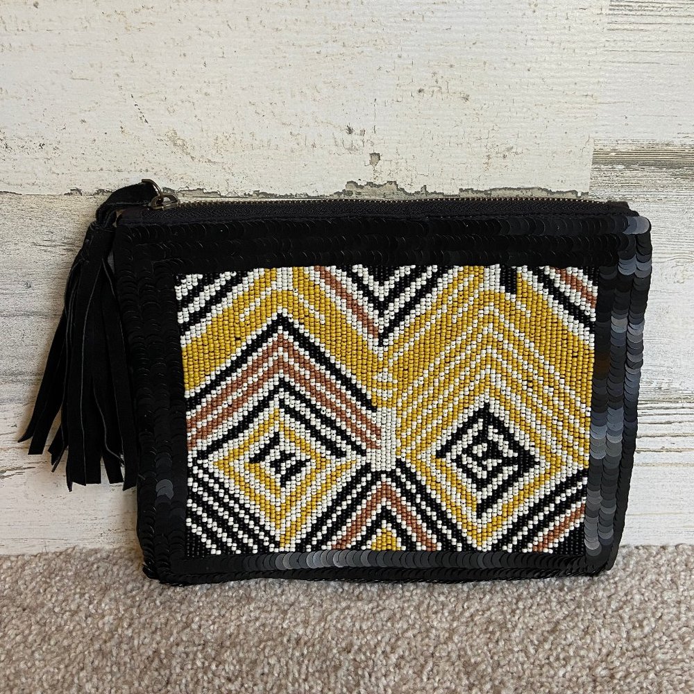CLEARANCE! Jasper & Jeera Black Beaded Sequin Clutch Anthropologie Brand